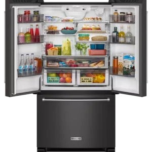 KitchenAid Black Stainless 36 in. 20 cu. ft. Counter Depth French Door Refrigerator with Wood-Look Nesting Shelf and Full Width Pantry Drawer KRFC136RBS - Scratch & Dent (Minor) - Image 6